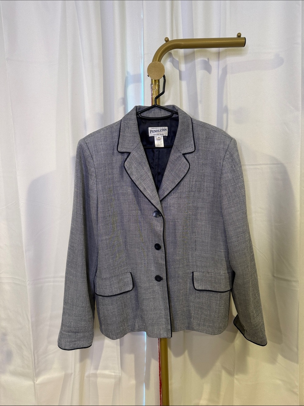 Pendleton Light Gray Wool-Blend Women's Blazer with Dark Trim